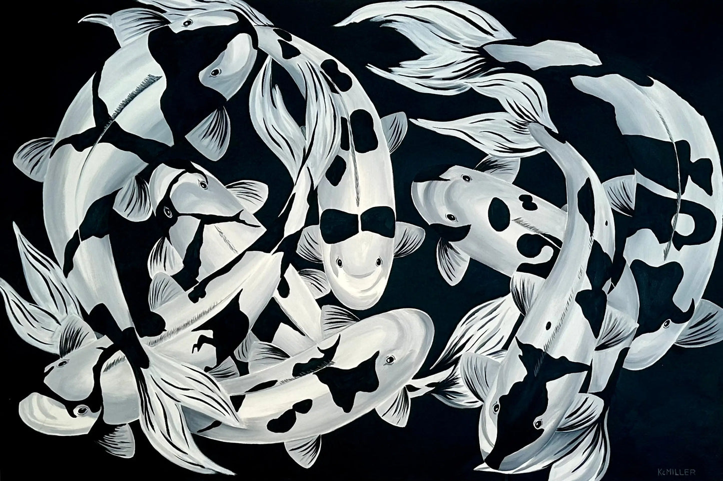 Black and White Koi by Ken Miller - JANGEORGe Interiors & Furniture