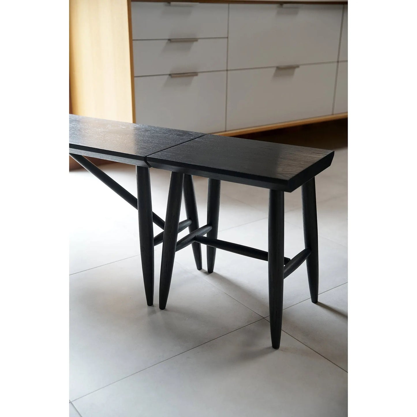 Solid Ebonized Oak Bench with Stool - JANGEORGe Interiors & Furniture