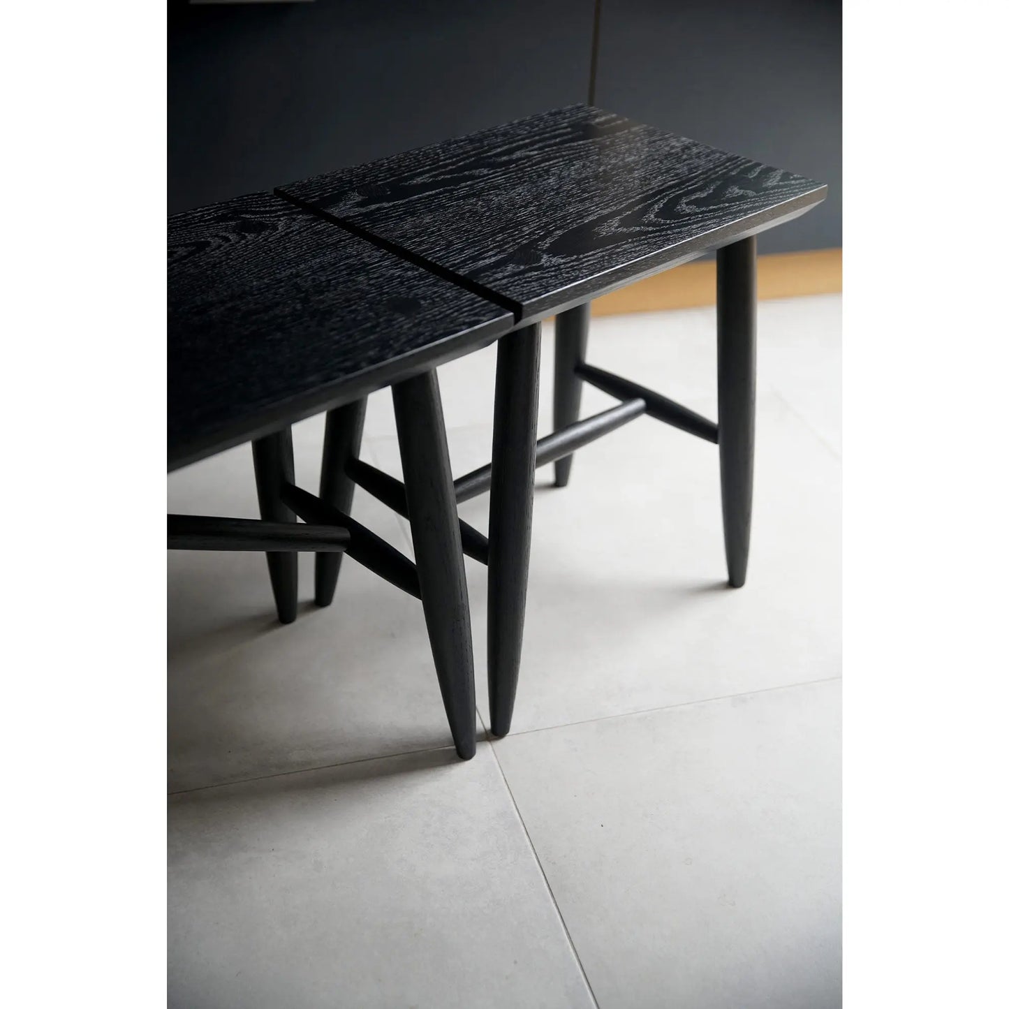 Solid Ebonized Oak Bench with Stool - JANGEORGe Interiors & Furniture