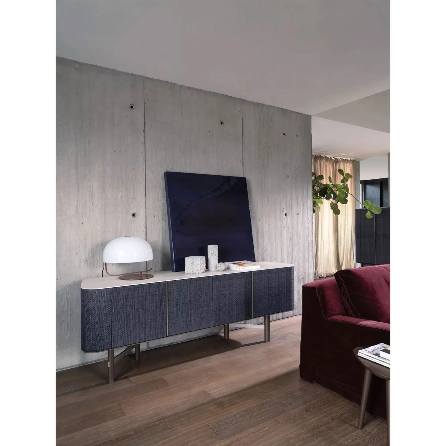 Gervasoni Daen 69 sideboard with porcelain stoneware top in living room. Buffet Consoles USA.