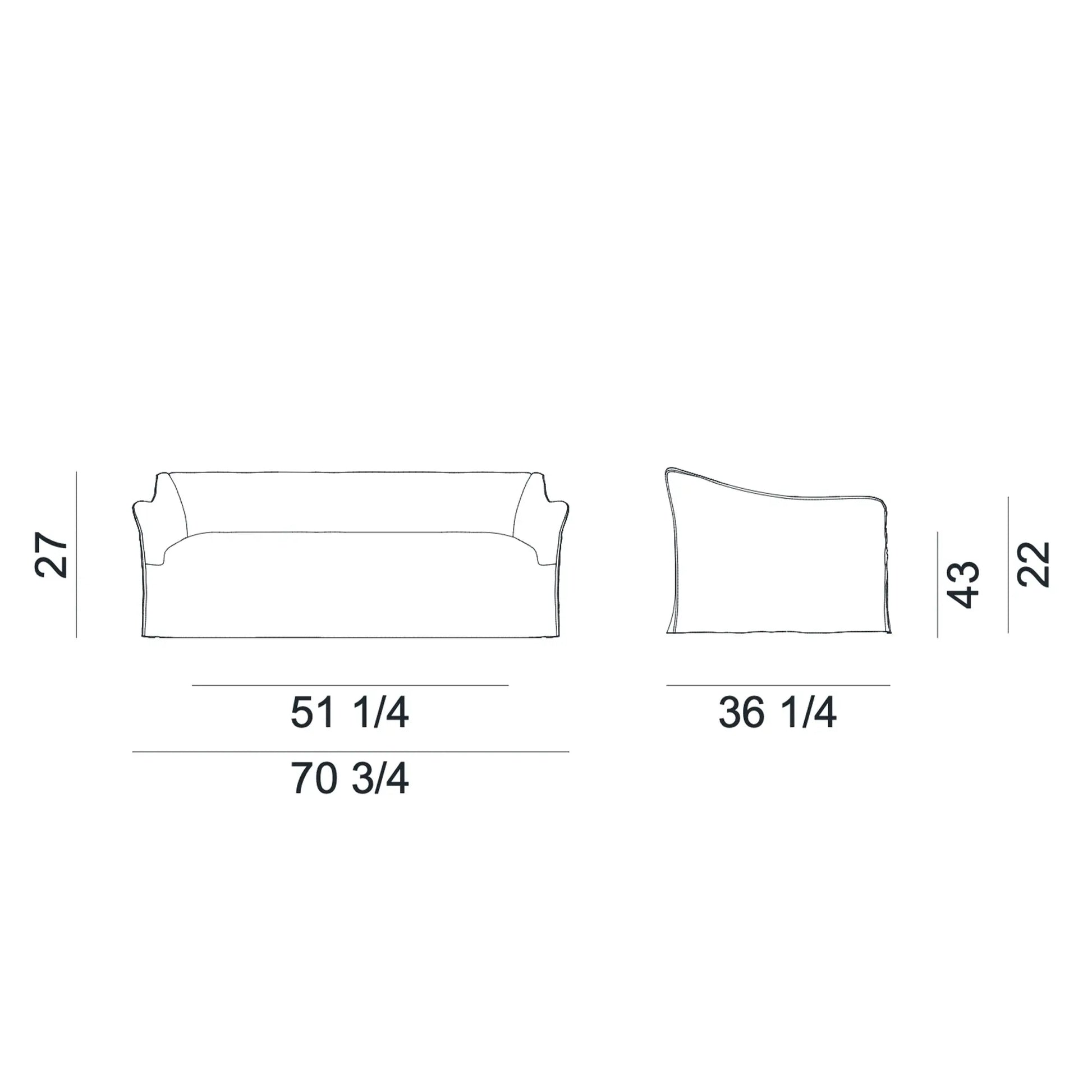 Gervasoni Saia 12 Sofa Diagram with Dimensions in inches (in). Couch | JANGEORGe Interiors & Furniture USA