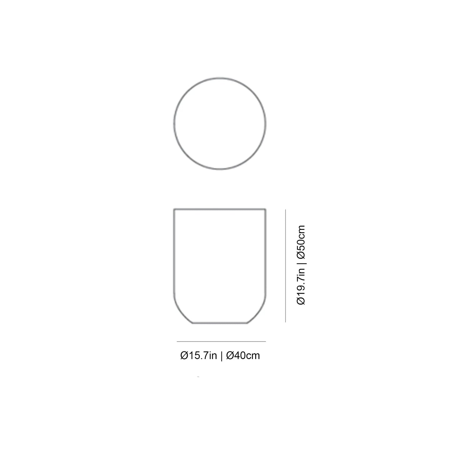 Gervasoni Heiko 41 Side Table Diagram with Dimensions in inches (in) and centimeters (cm). End Tables USA.