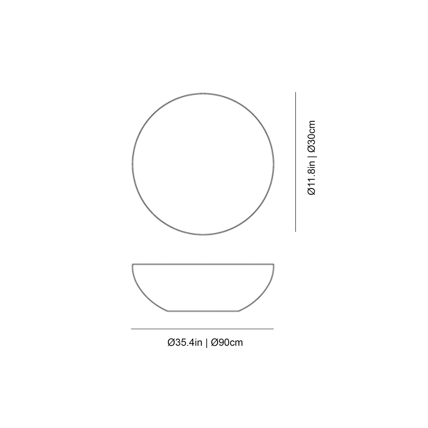 Gervasoni Heiko 43 Side Table Diagram with Dimensions in inches (in) and centimeters (cm). End Tables USA.